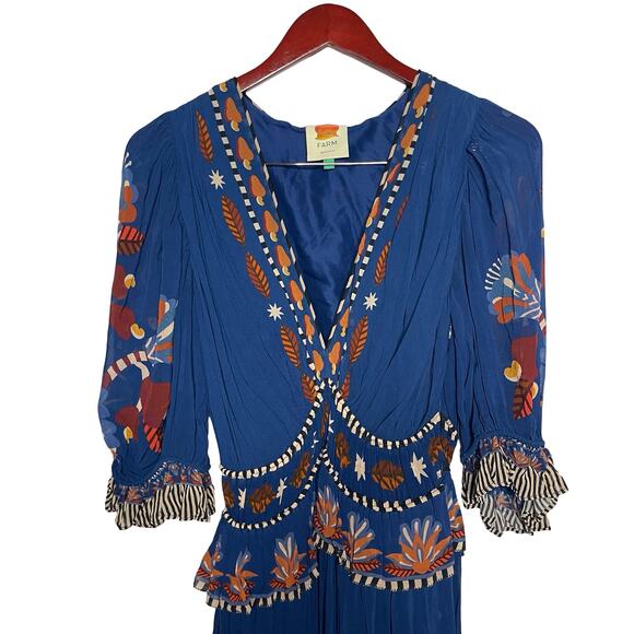 FARM Rio Navy Maxi Dress with Blue and Rust Floral Print - Picture 4 of 8